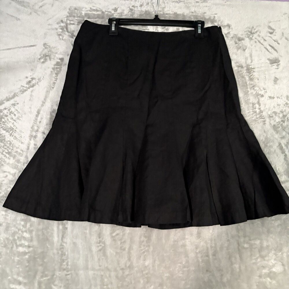 Women’s Chaps 100% Linen Midi Skirt Business Chic Size 14 High Waist Flared Hem